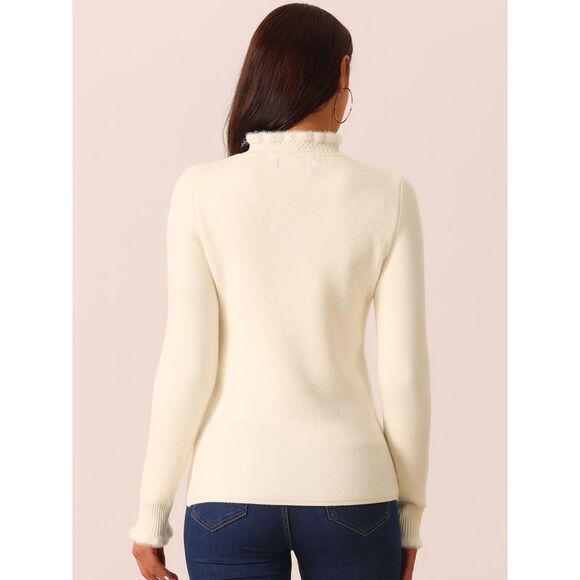 Fall Winter Fluffy Lined Long Sleeve Ribbed Knit Slim Fit Casual Top Apricot - Picture 4 of 5